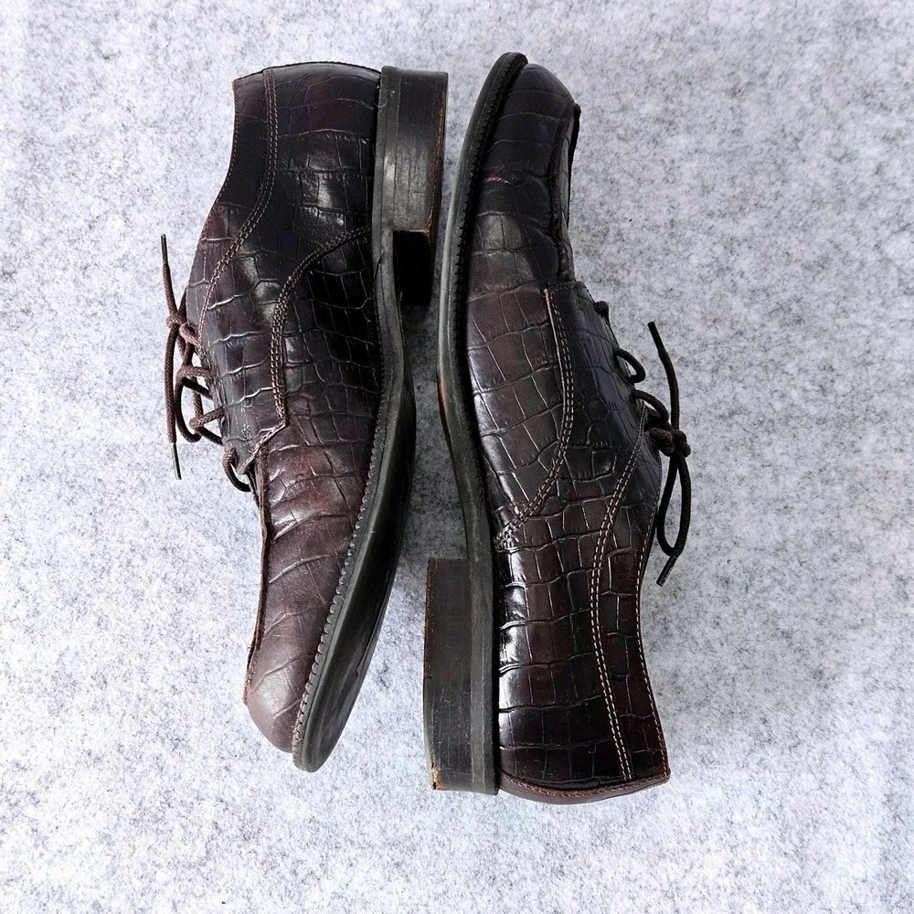 Lauren‎ Ralph Lauren Mens Dark Brown Croc Embossed Leather Apron Toe Oxfords 7.5